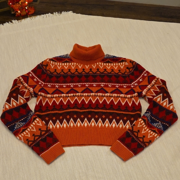 ASOS Sweaters - ASOS Geometric Turtleneck Sweater - Pink and Red